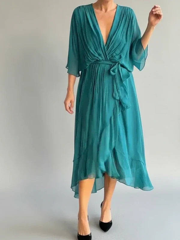 Isla | Women's Wrap Midi Dress Sage Green V Neck