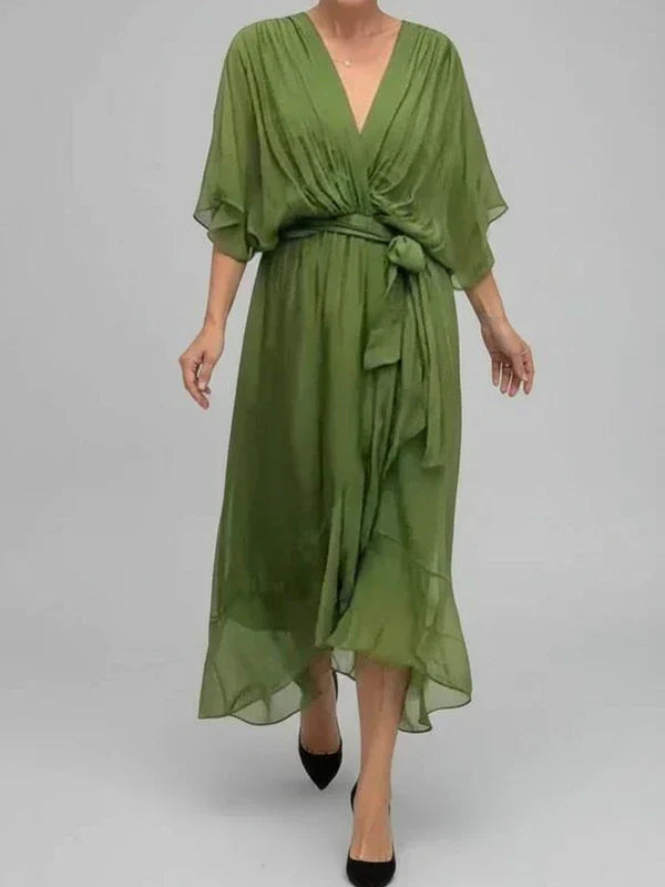 Isla | Women's Wrap Midi Dress Sage Green V Neck