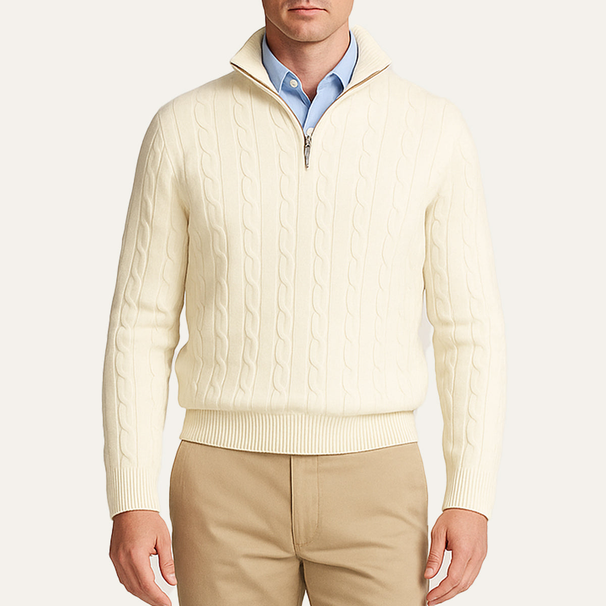 Voss | Men's Cable Knit Quarter Zip Sweater Navy