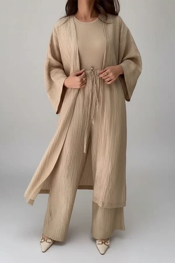 Lux | Women's Ribbed Cardigan Long Sleeve Cream Lounge Set