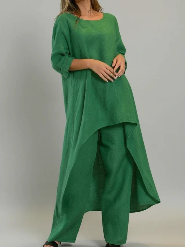 Vera | Women's Linen Maxi Dress Gray Off Shoulder