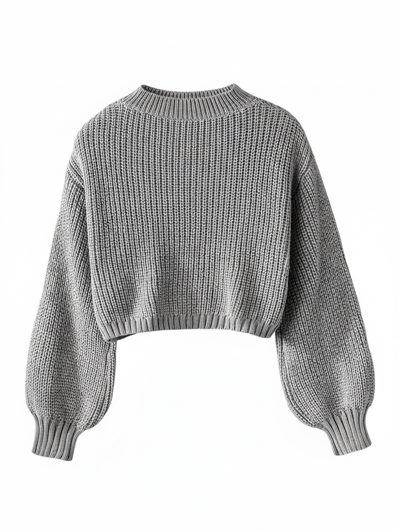 Aria | Women's Cropped Crew Neck Sweater Burgundy Ribbed
