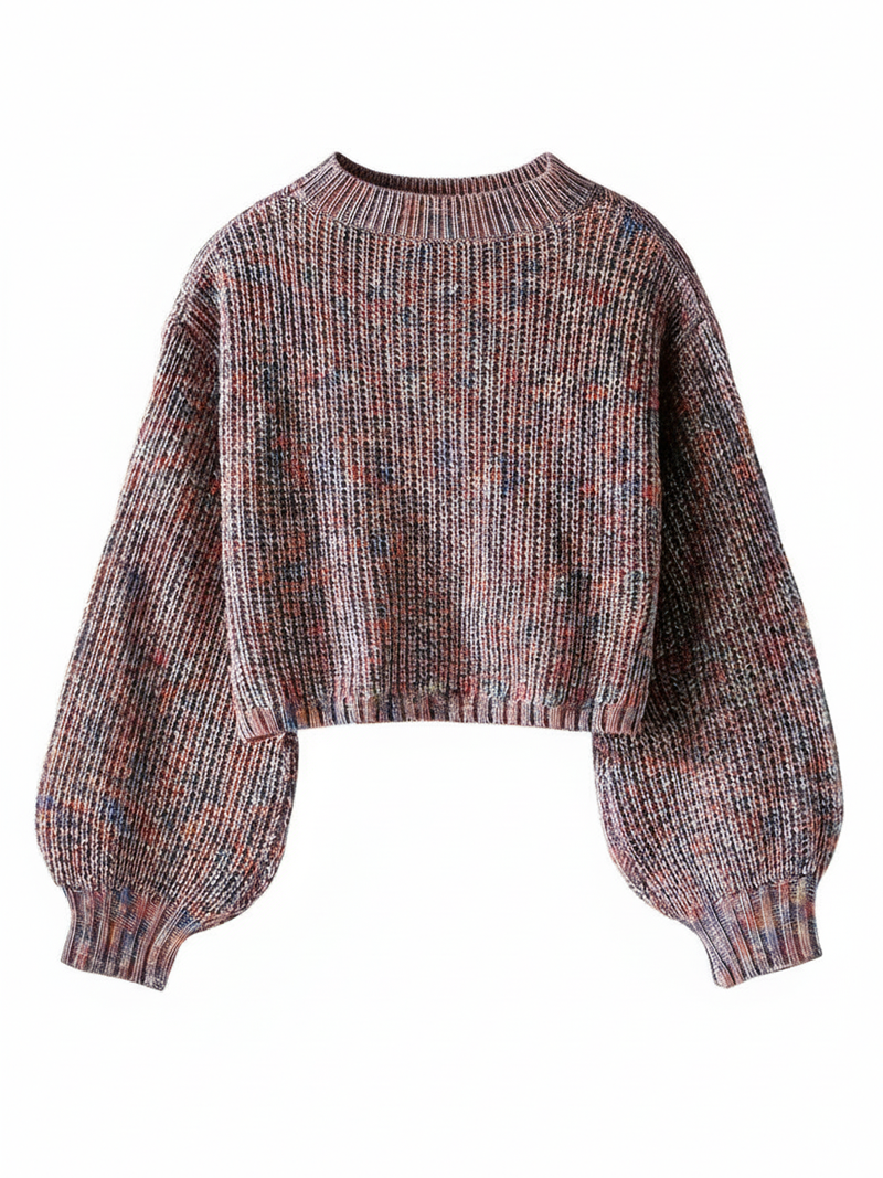 Aria | Women's Cropped Crew Neck Sweater Burgundy Ribbed
