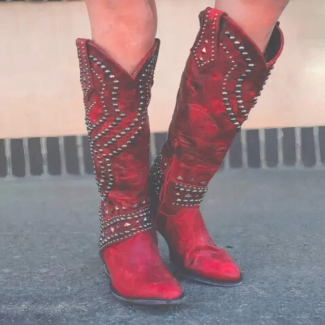 Opal | Women's Studded Knee High Cowboy Boots Purple