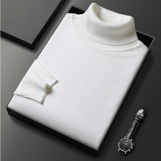 Axel | Men's Turtleneck Sweater Light Blue Ribbed Knit