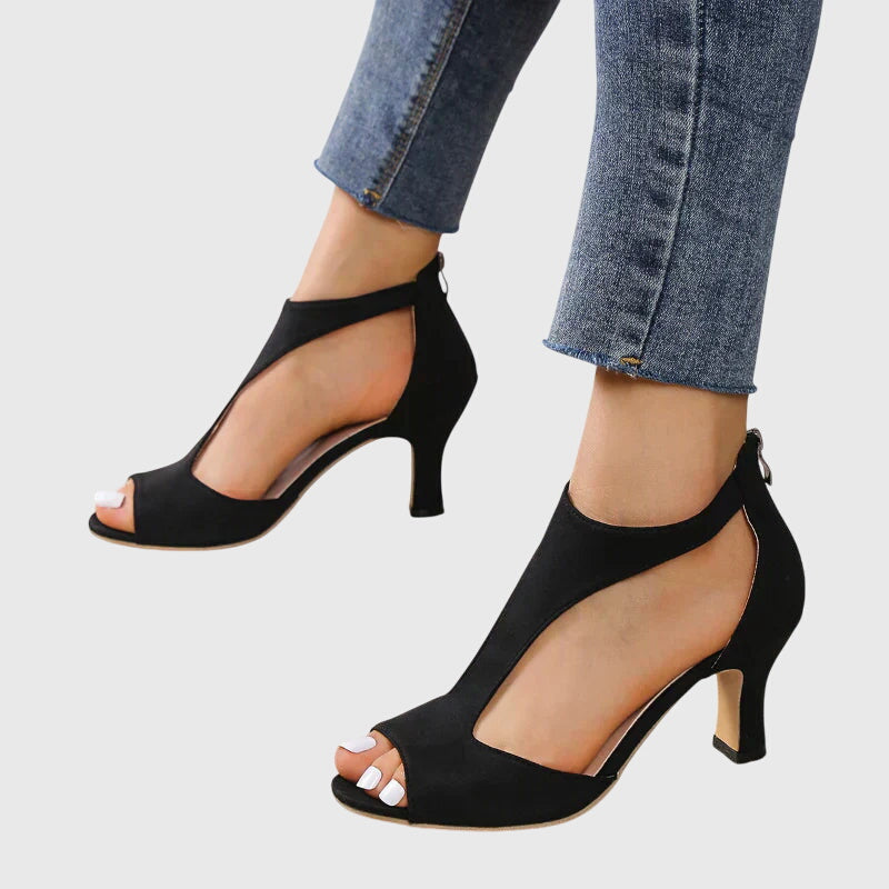 Vera | Women's Peep Toe Heels Cream Suede Cutout