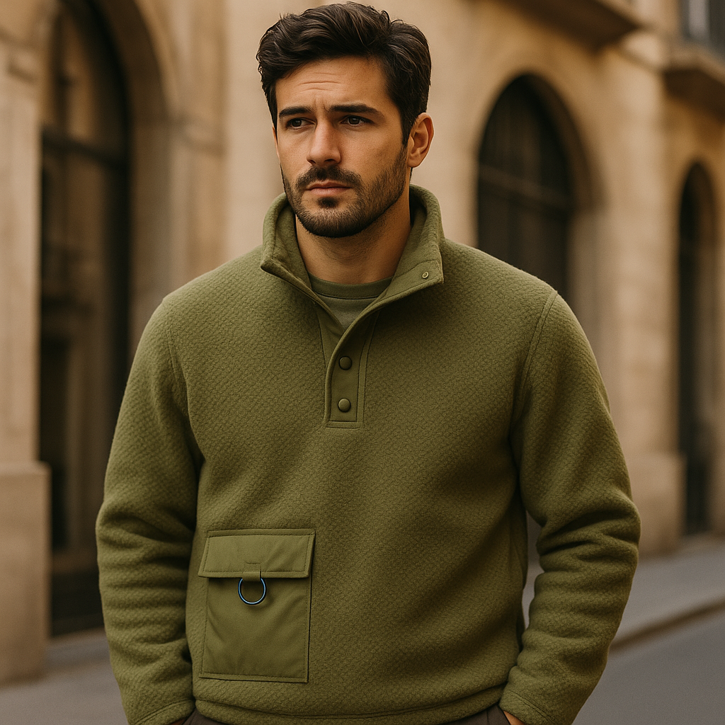 Elise | Men's Quarter Zip Sweater Olive Green Cargo Pocket