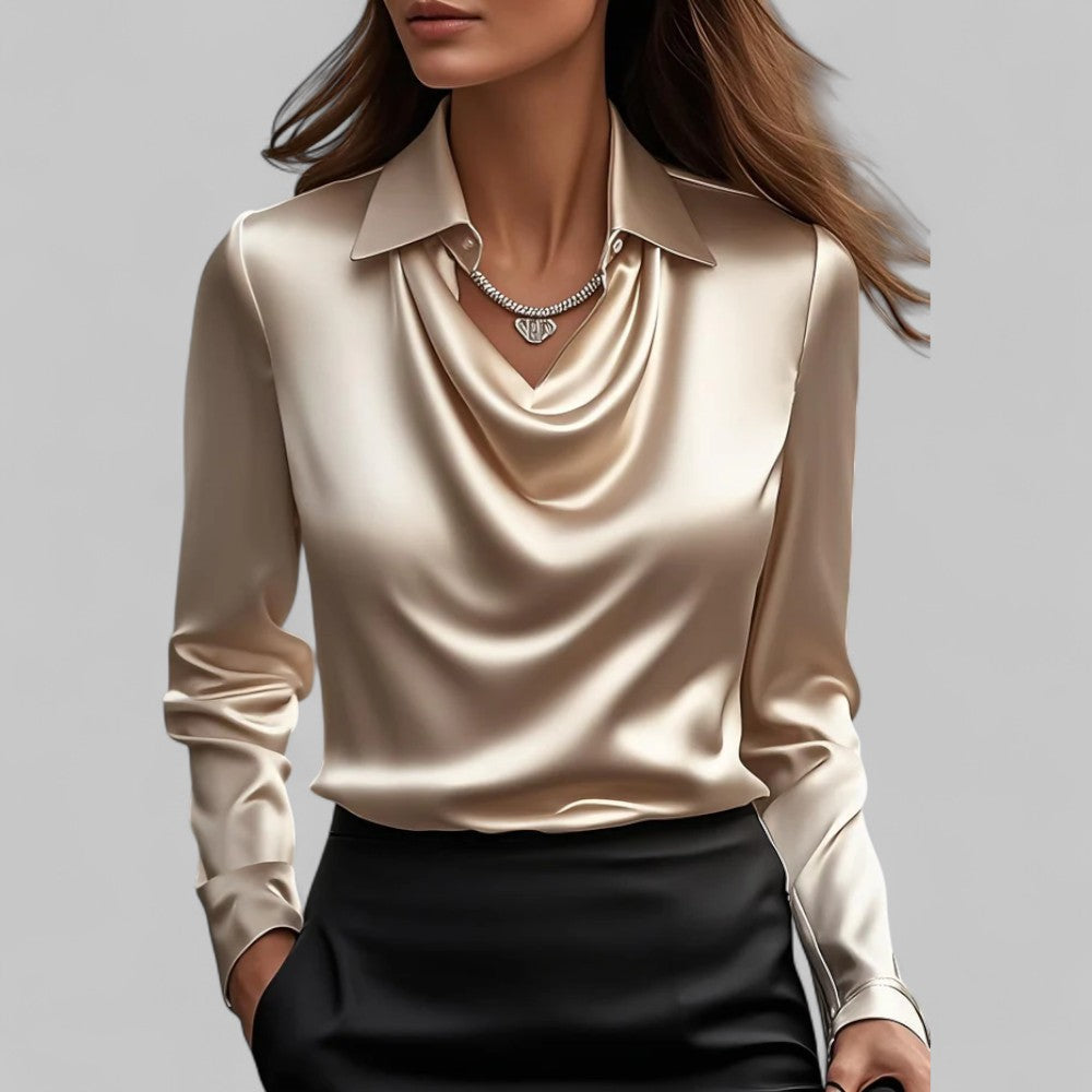 Maren | Women's Cowl Neck Satin Blouse Light Blue