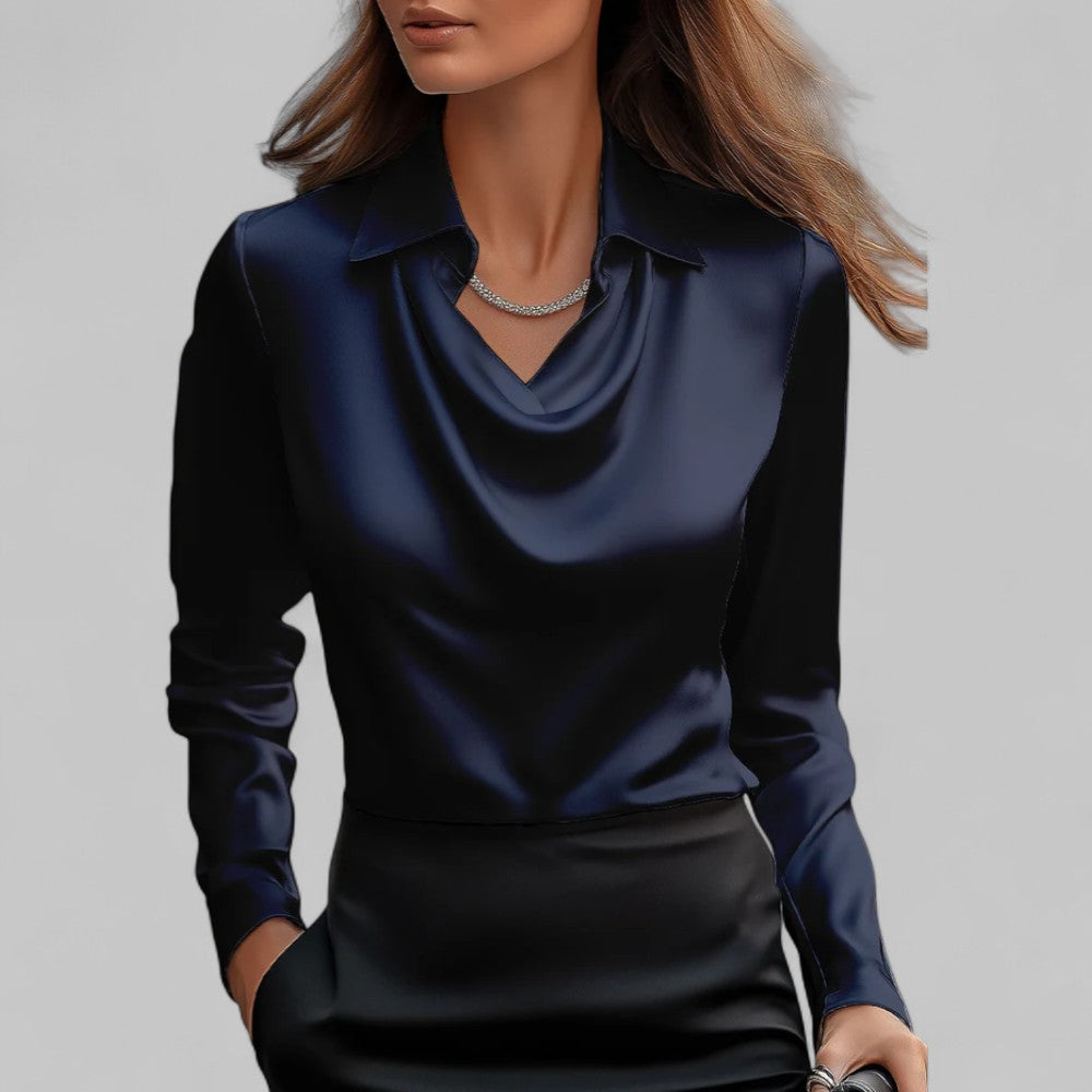 Maren | Women's Cowl Neck Satin Blouse Light Blue