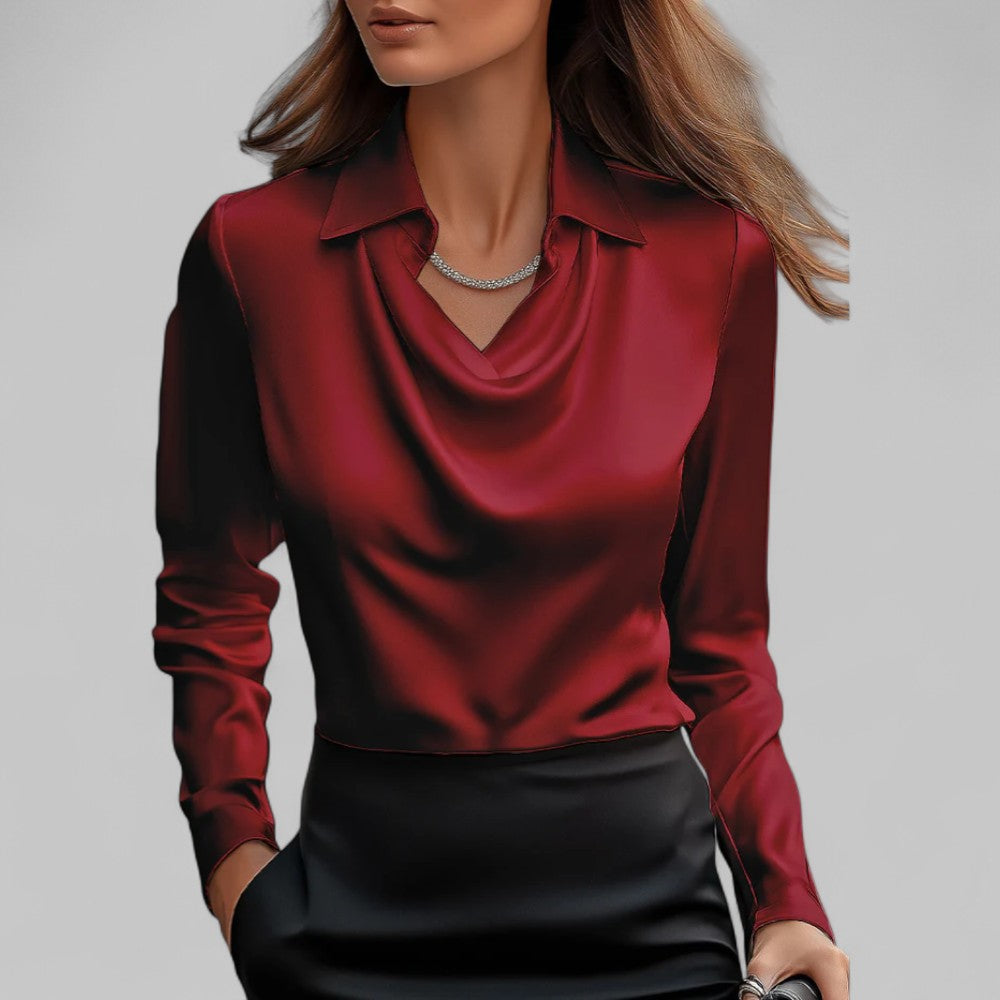 Maren | Women's Cowl Neck Satin Blouse Light Blue