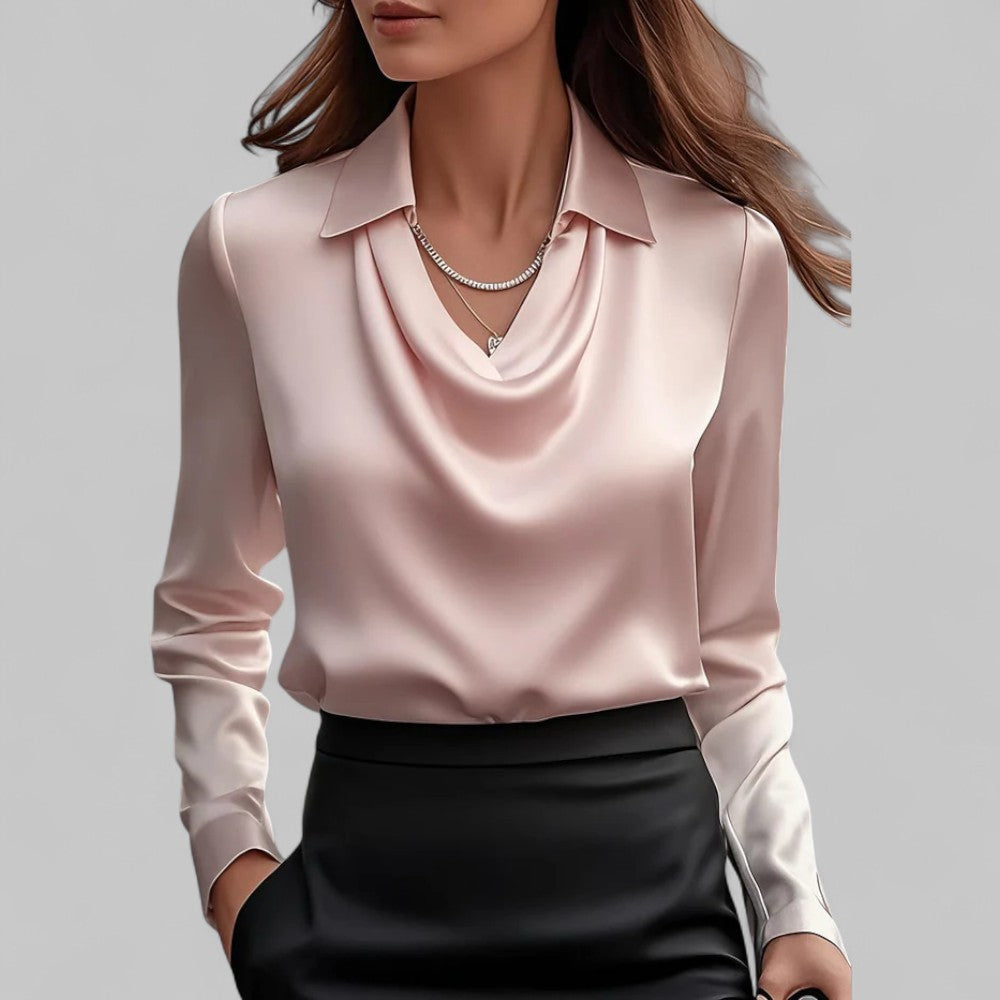 Maren | Women's Cowl Neck Satin Blouse Light Blue