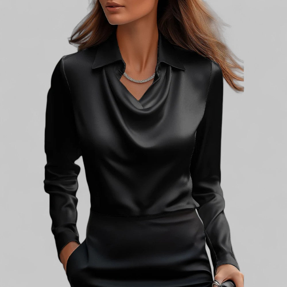 Maren | Women's Cowl Neck Satin Blouse Light Blue
