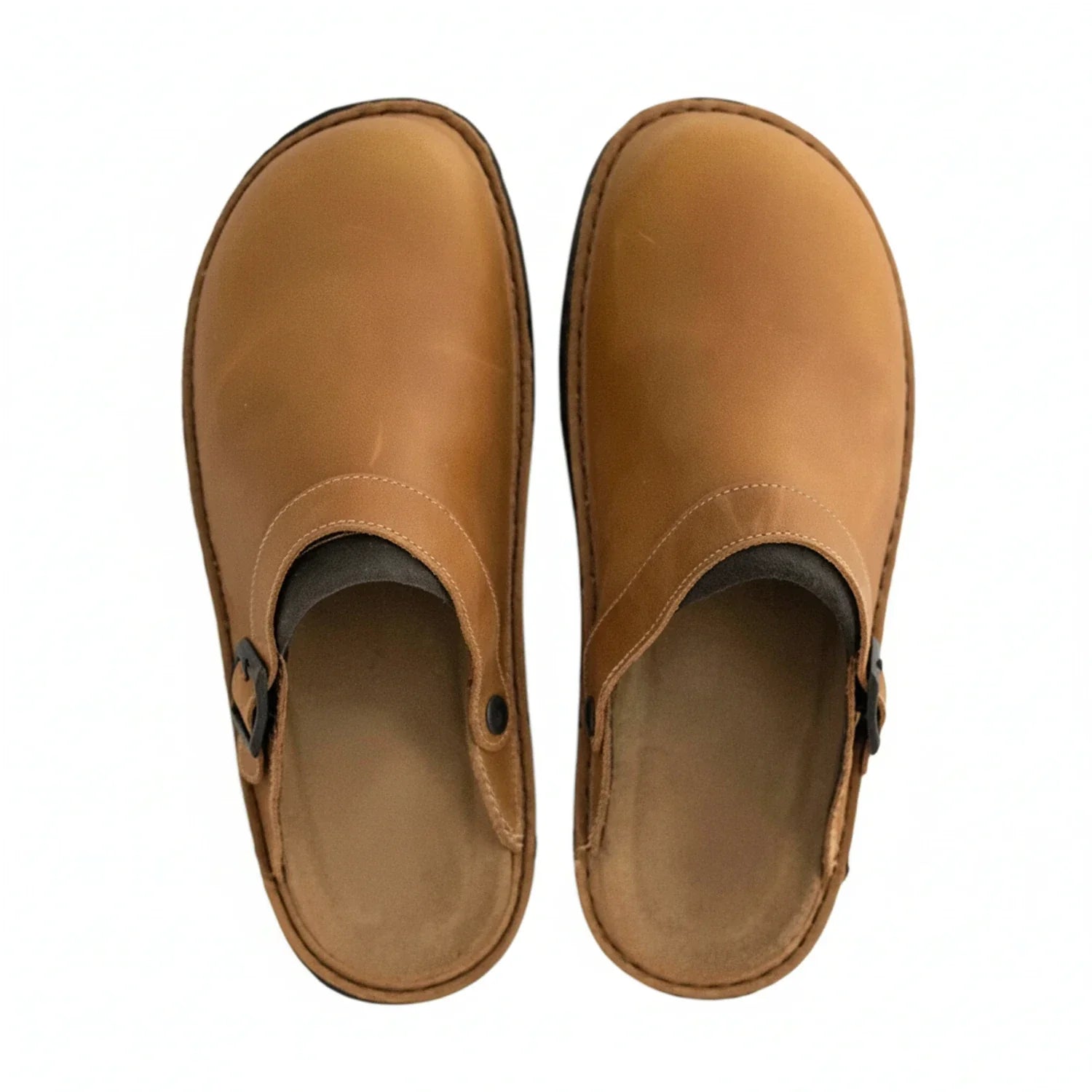 Axel | Men's Leather Clog Brown Buckle Strap