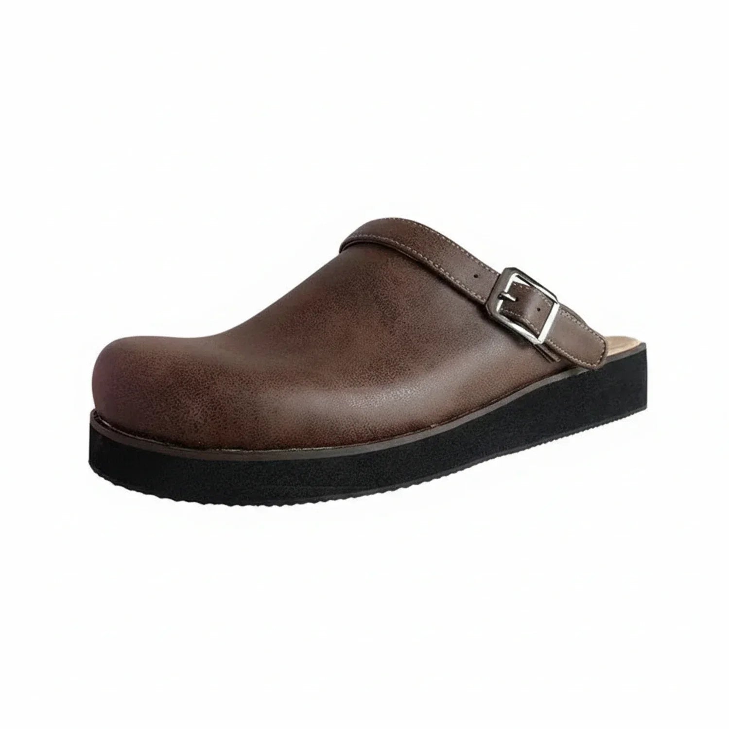 Axel | Men's Leather Clog Brown Buckle Strap