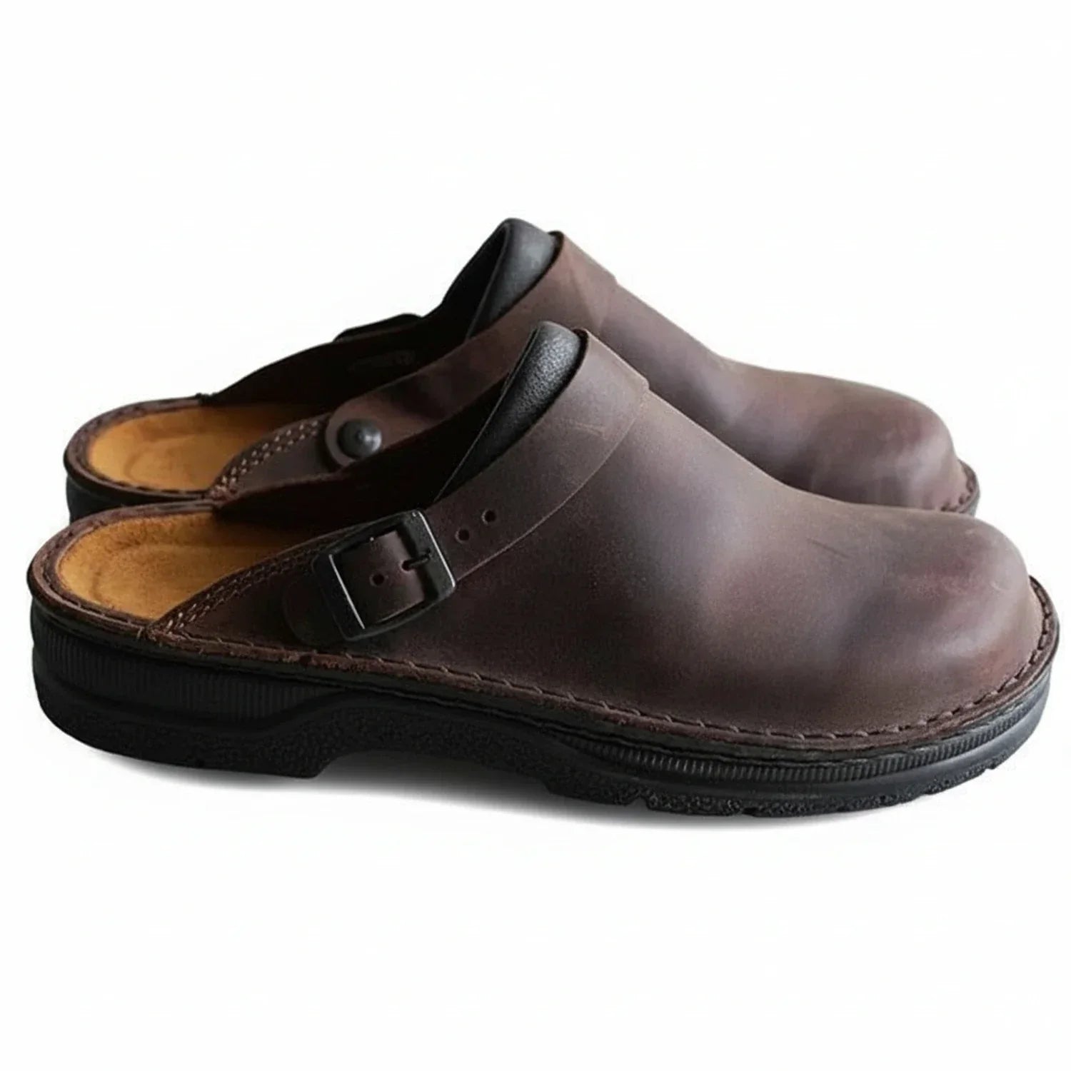 Axel | Men's Leather Clog Brown Buckle Strap