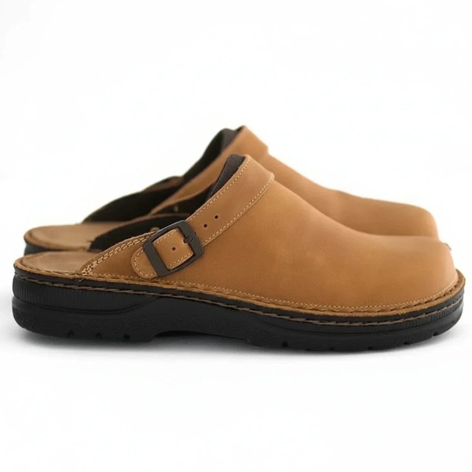 Axel | Men's Leather Clog Brown Buckle Strap