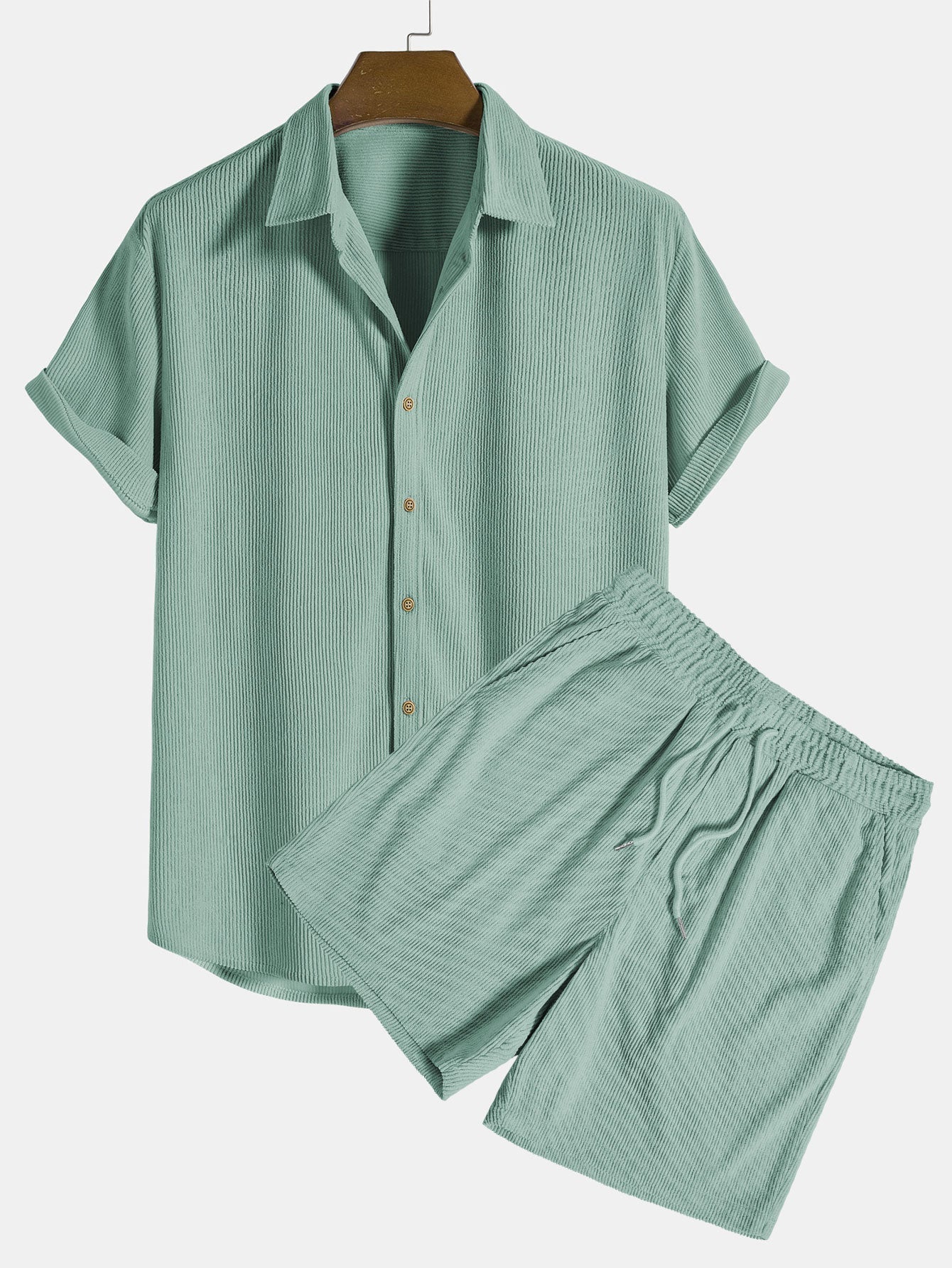Cole | Men's Lounge Set Cream Ribbed Short Sleeve