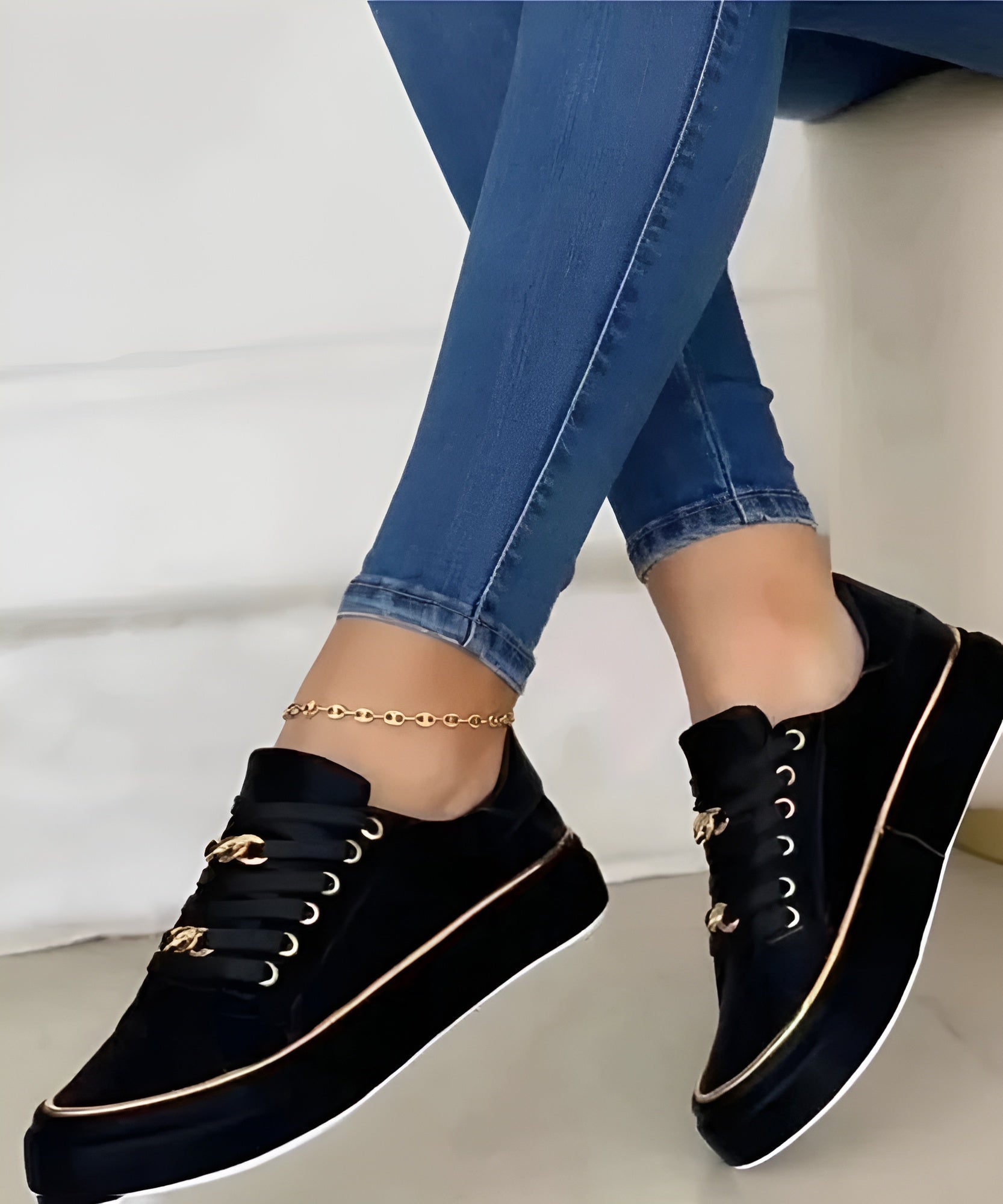 Isla | Women's Platform Sneakers White Gold Chain Detail