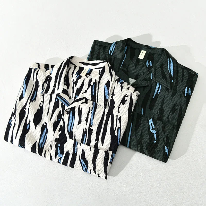 Reid | Men's Button Up Shirt Dark Green Feather Print