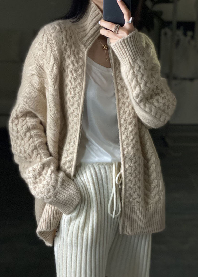 Dama Washington Evadne women's zip up cable knit cardigan - front view