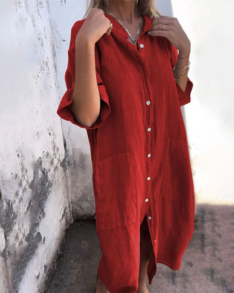 Edie | Women's Linen Shirt Dress Gray Button Up