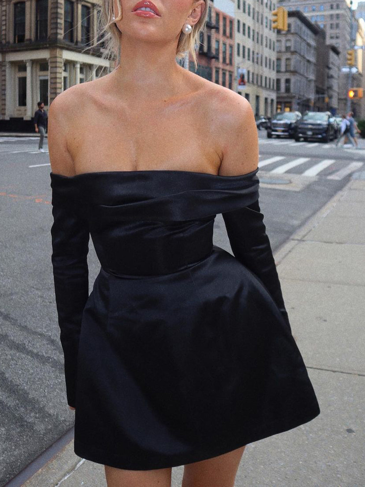 Elise | Women's Off Shoulder Velvet Dress Black Mini