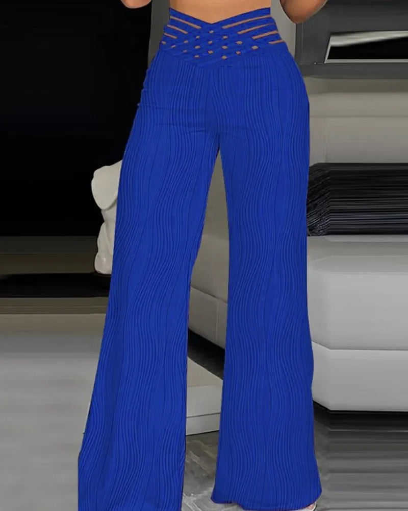 Rhea | Women's Wide Leg Pants White High Waisted Pleated