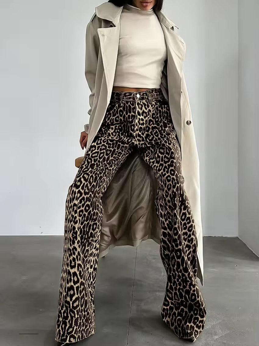Zoe | Women's High Waisted Wide Leg Jeans Leopard Print