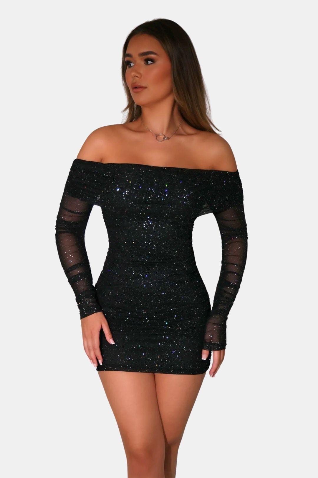 Demi | Women's Sequin Off Shoulder Mini Dress Black