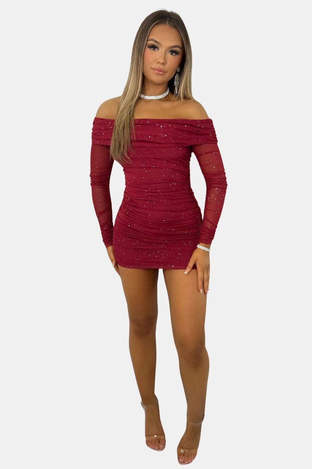 Demi | Women's Sequin Off Shoulder Mini Dress Black