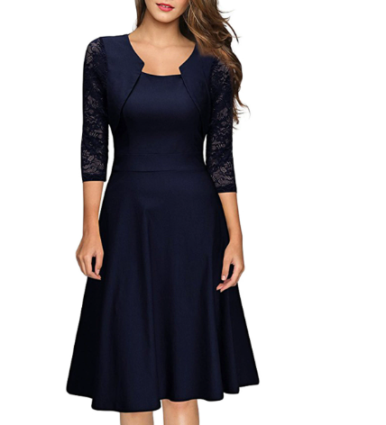 Romy | Women's A Line Midi Dress Red Lace Bolero