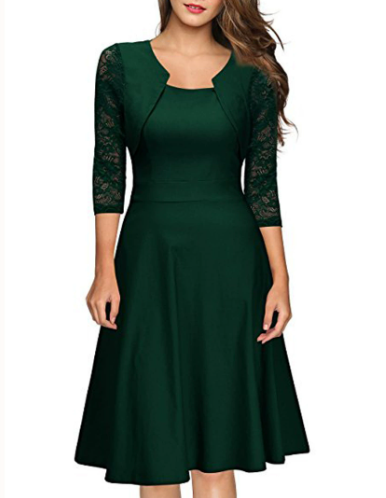 Romy | Women's A Line Midi Dress Red Lace Bolero