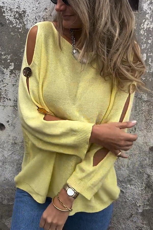 Mira | Women's Oversized Cutout Sweater Cream Long Sleeve