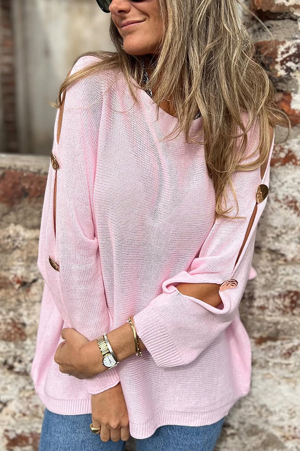 Mira | Women's Oversized Cutout Sweater Cream Long Sleeve