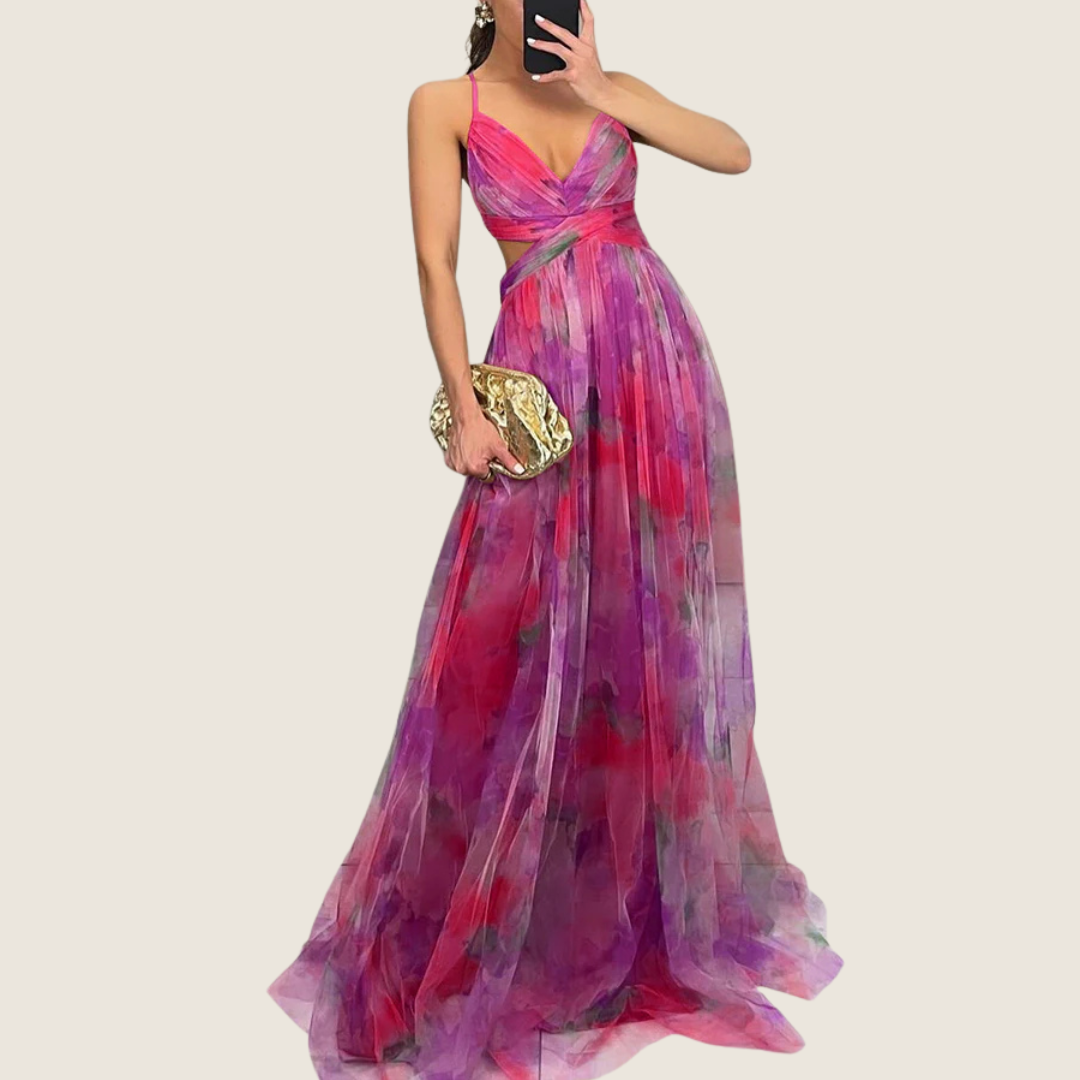 Lucia | Women's V Neck Maxi Dress Purple Chiffon Formal