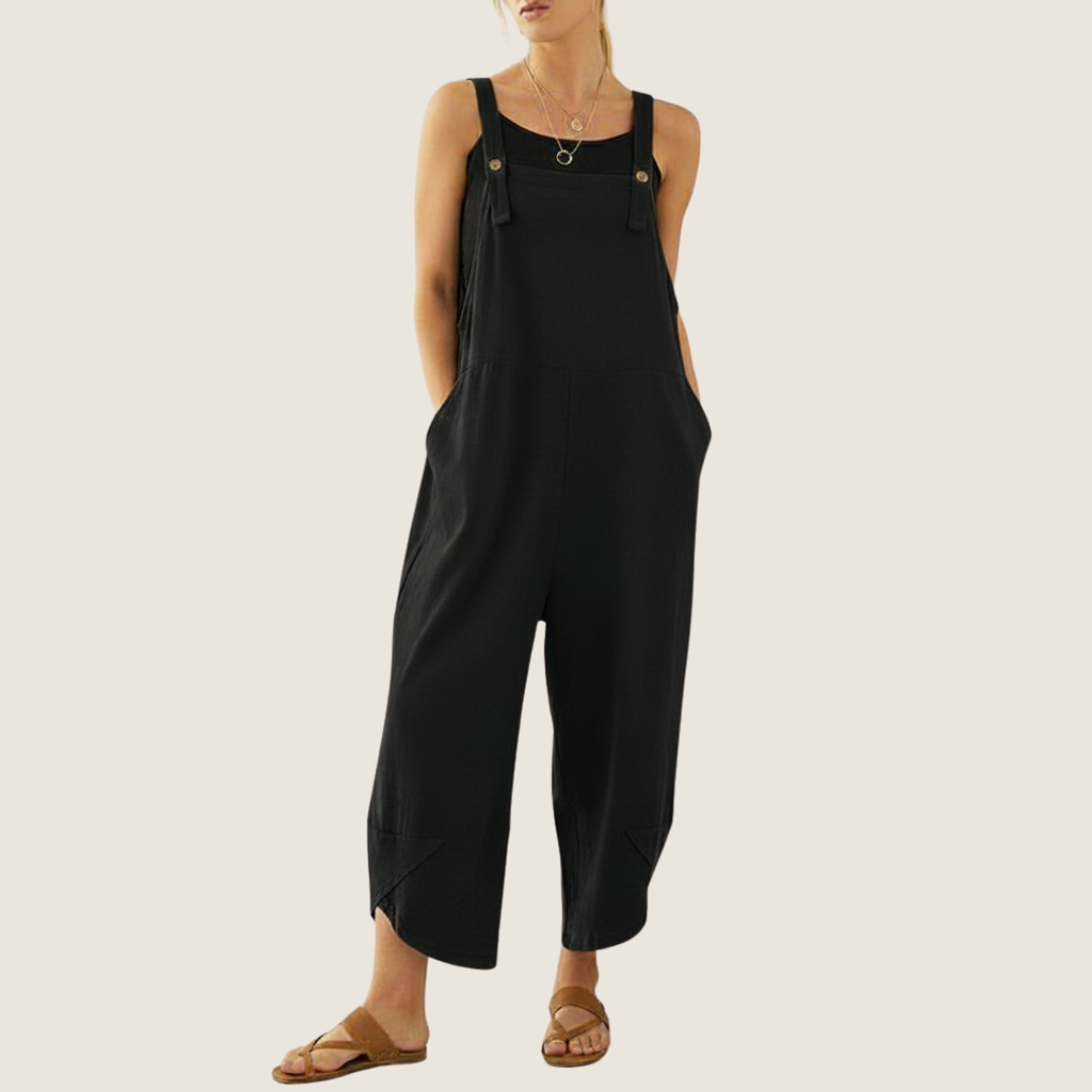 Ines | Women's Linen Jumpsuit Navy Wide Leg