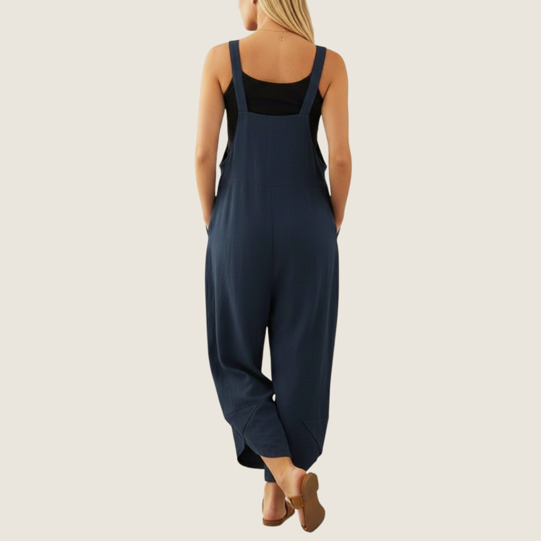 Ines | Women's Linen Jumpsuit Navy Wide Leg