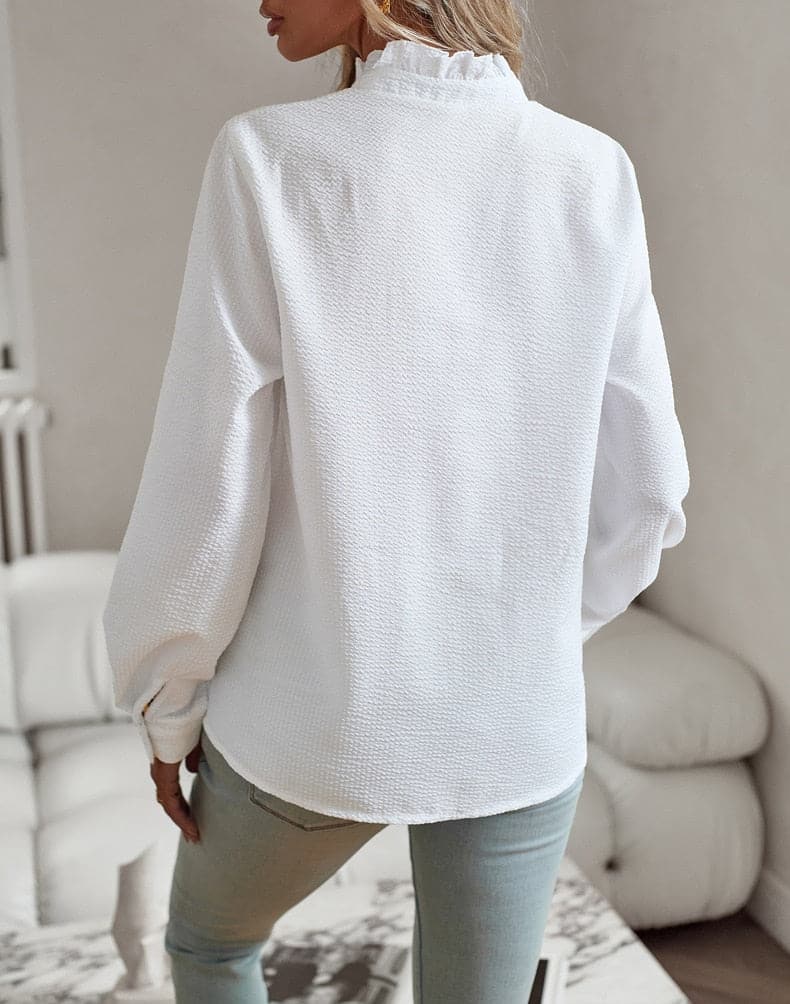 Lexi | Women's Ruffle Button Down Shirt Light Blue