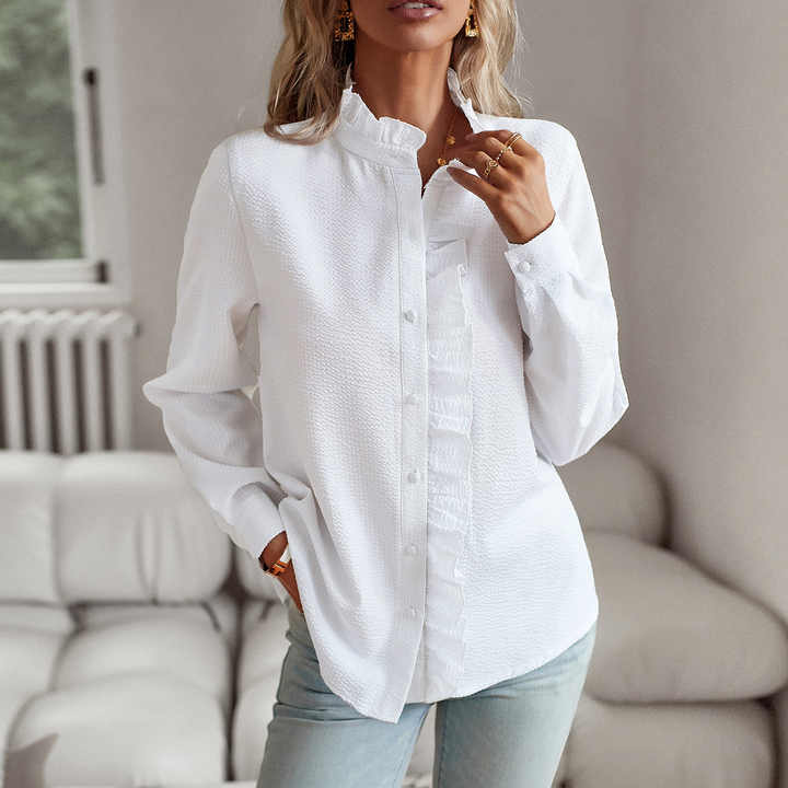 Lexi | Women's Ruffle Button Down Shirt Light Blue