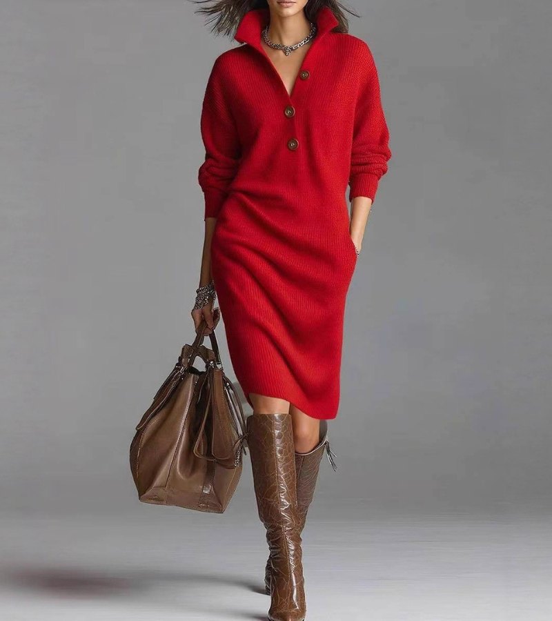 Stella | Women's Mock Neck Sweater Dress Orange