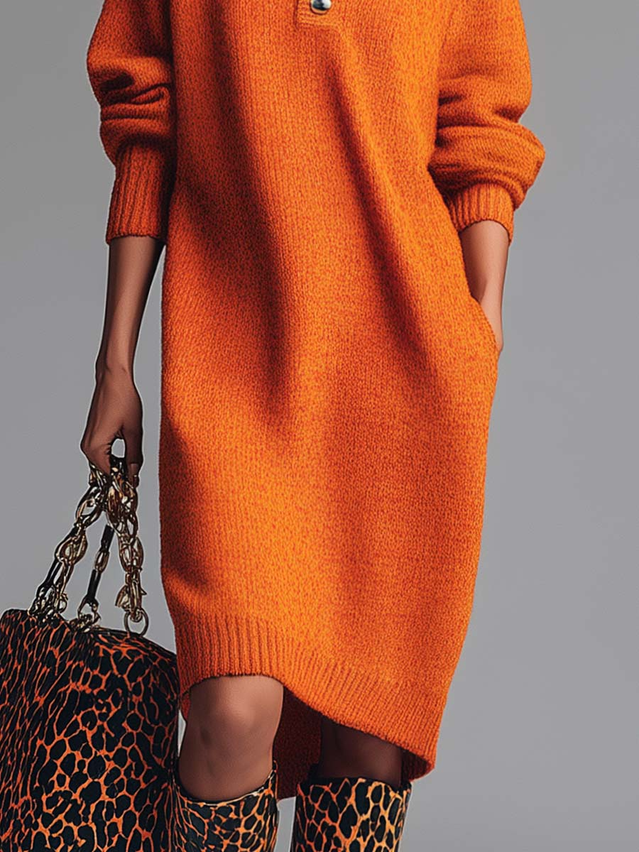 Stella | Women's Mock Neck Sweater Dress Orange