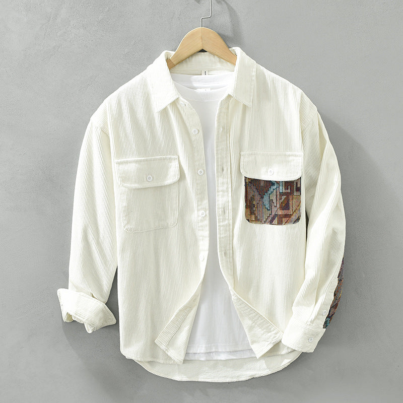 Wade | Men's Cream Corduroy Shirt Long Sleeve Relaxed Fit