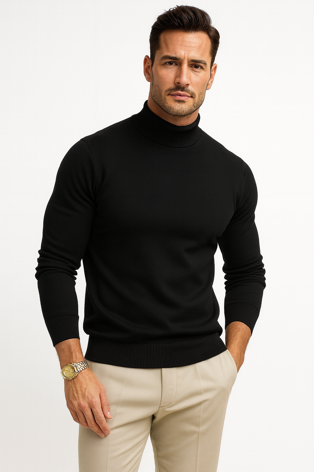 Ethan | Men's Turtleneck Sweater Cream Long Sleeve