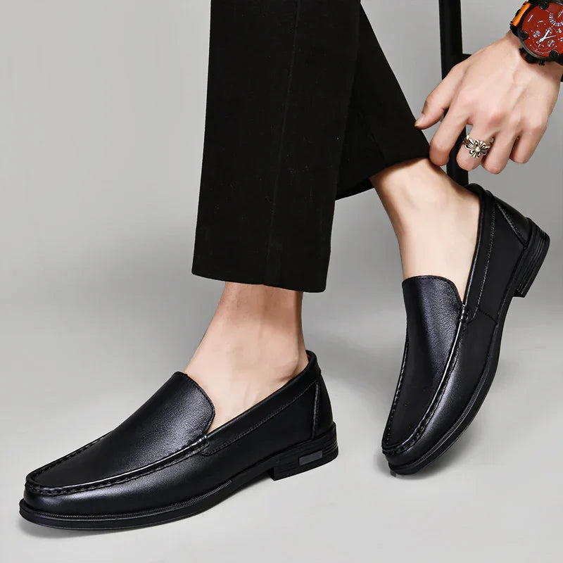 Nash | Men's Leather Loafer Black Slip On Shoes
