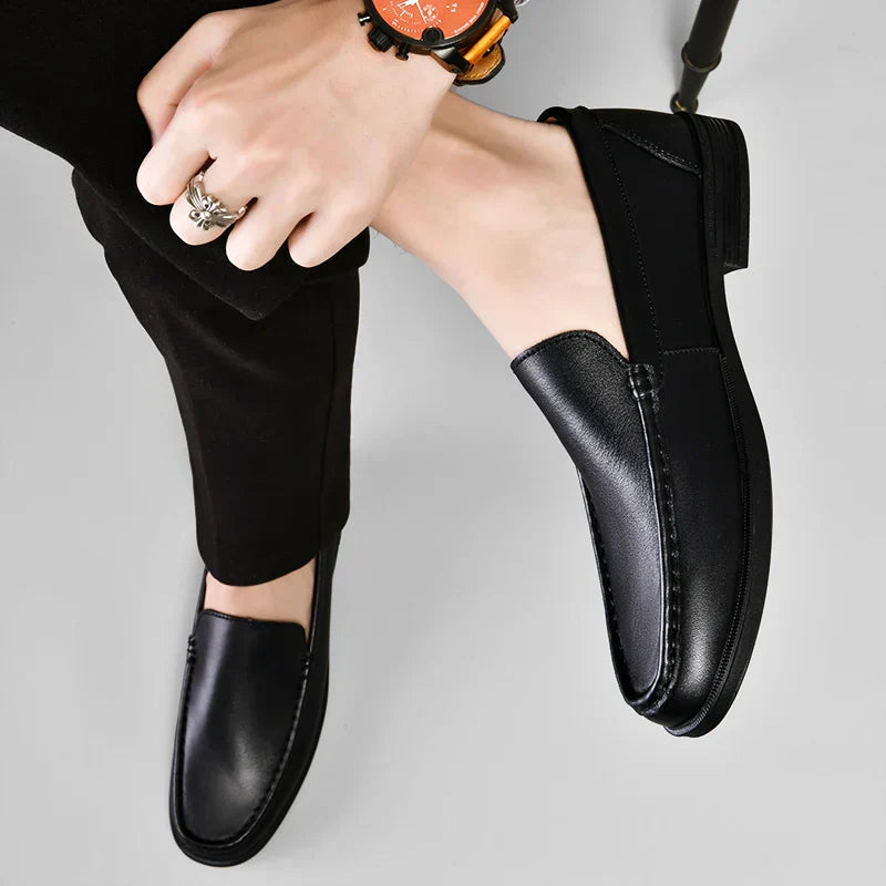 Nash | Men's Leather Loafer Black Slip On Shoes
