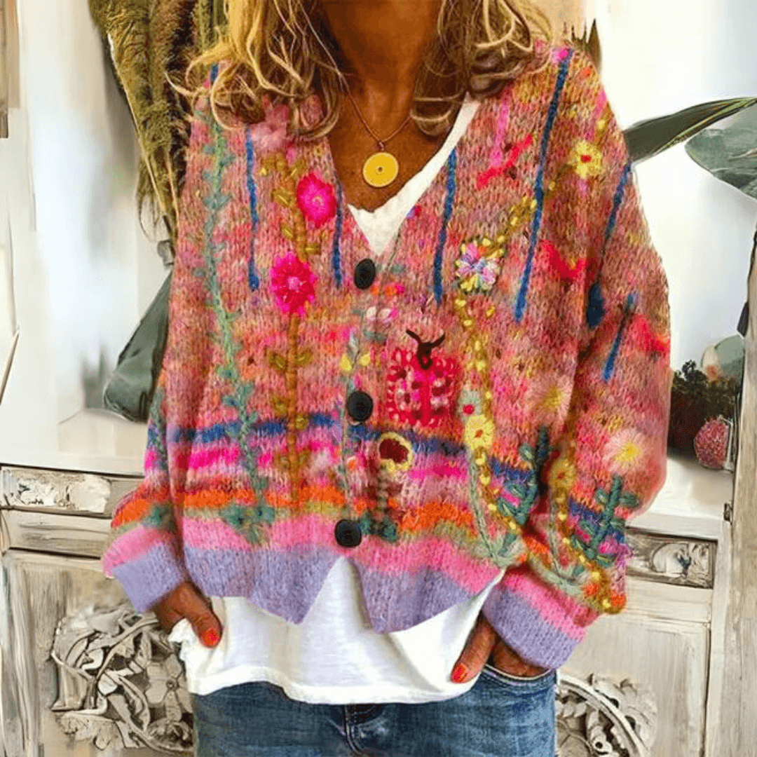 Odin | Women's Floral Cardigan Sweater Multicolor Button Front
