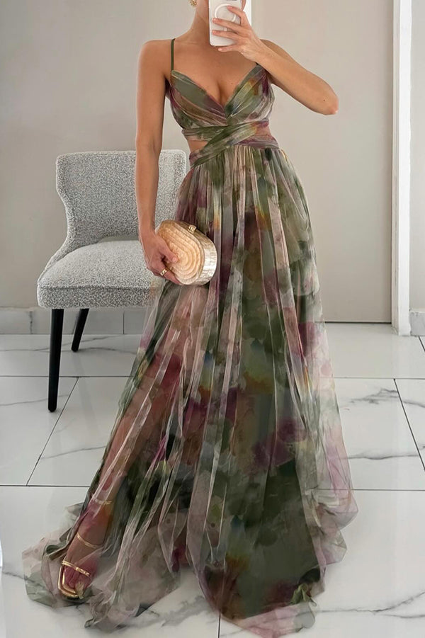Stella | Women's Chiffon Maxi Dress Multicolor Pleat