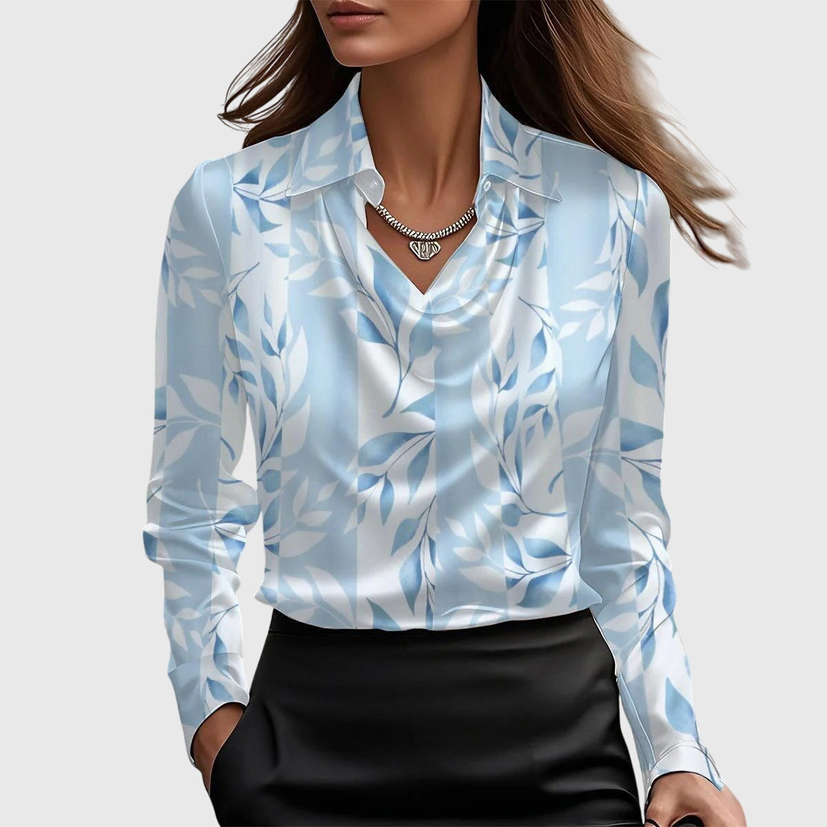 Cora | Women's Satin Blouse Cream Cowl Neck Long Sleeve