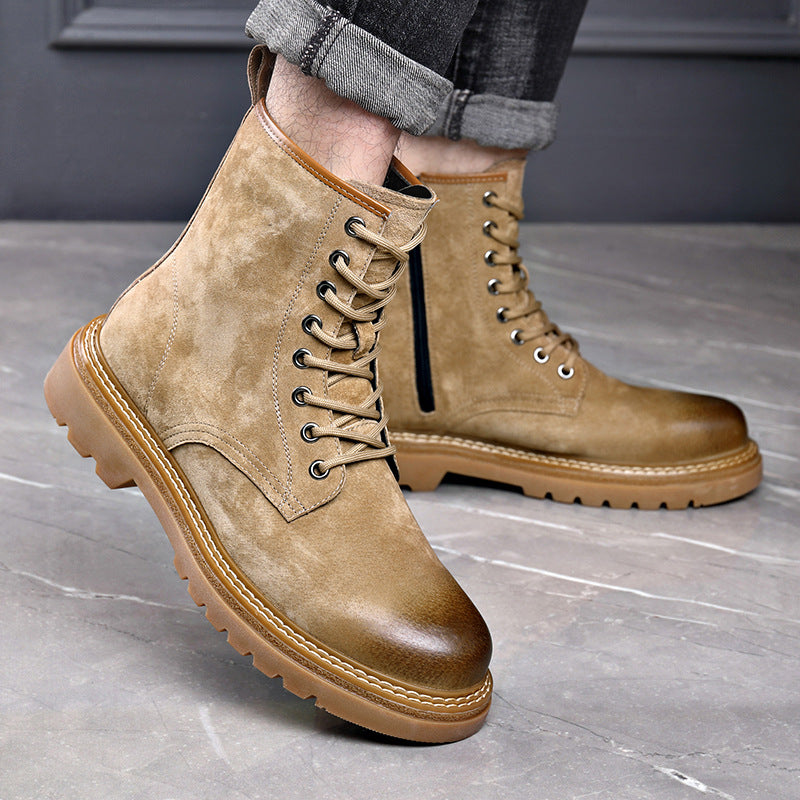 Hale | Men's Tan Suede Lace Up Combat Boots