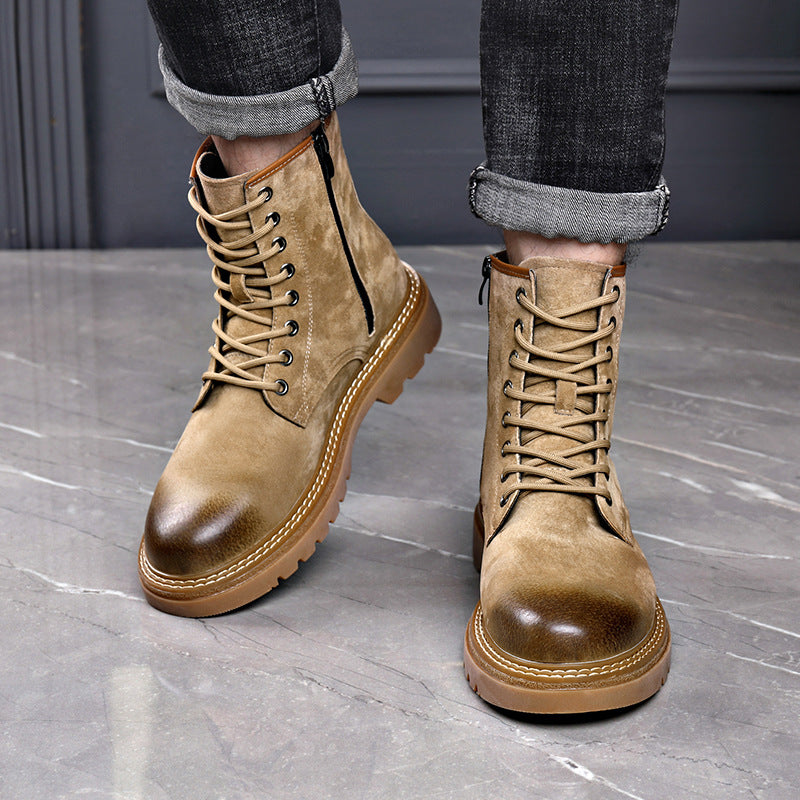 Hale | Men's Tan Suede Lace Up Combat Boots